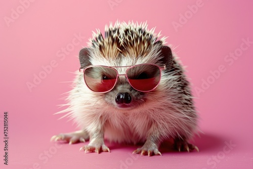 Trendsetting Critter in Shades  Stylish Hedgehog Couture  AI Generative 