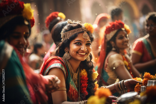 Traditional Indian bride at wedding ceremony. Cultural celebration.