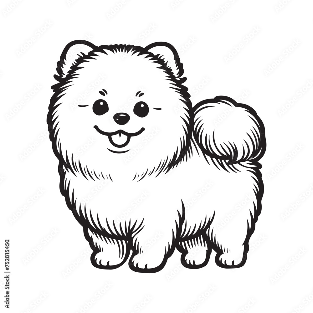 Fototapeta premium Line art of pomeranian dog cartoon vector