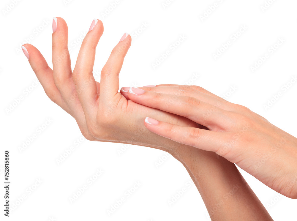 Well-groomed female hands, isolated. Skin care concept. Beauty treatment Well-groomed female hands, isolated. Skin care concept. Beauty treatment