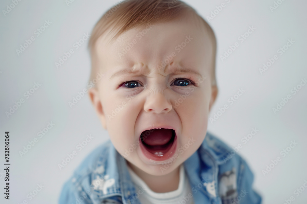 Crying baby expressing discomfort and emotion. Child behavior and emotions. Crying baby expressing discomfort and emotion. Child behavior and emotions.