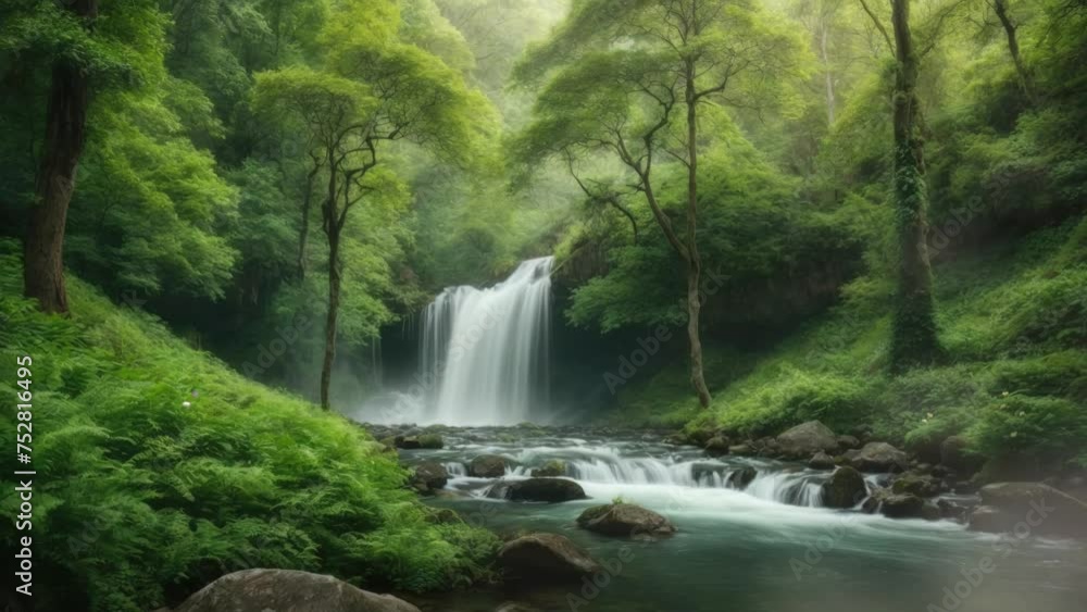 Nature river waterfall forest. 4K Generative AI video looping animation Nature river waterfall forest. 4K Generative AI video looping animation
