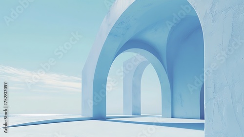 Pastel blue insignificant bended wall on beautiful background