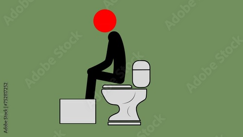 correct sitting on the toilet. medical recommendations. 4K video illustration.