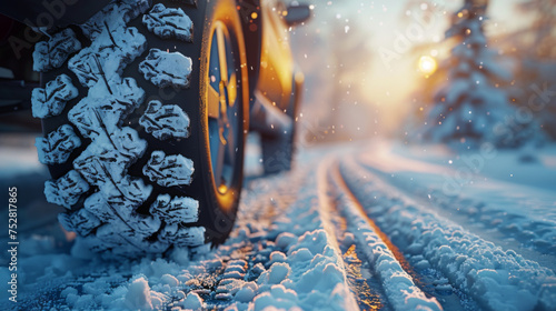 Car tires on winter road. © Matthew