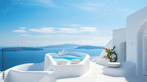 White architecture on a Greek island. Beautiful view o