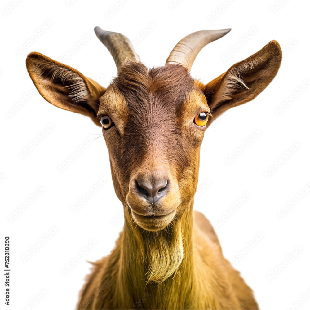Goat isolated on a transparent background. Goat with horns