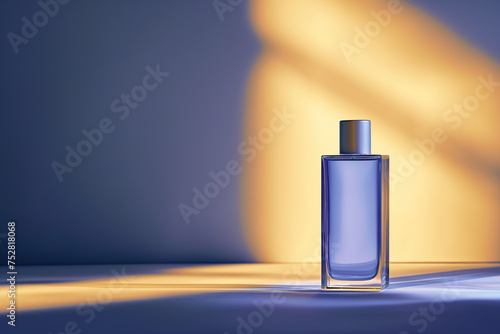 A perfume bottle is placed on top of a table