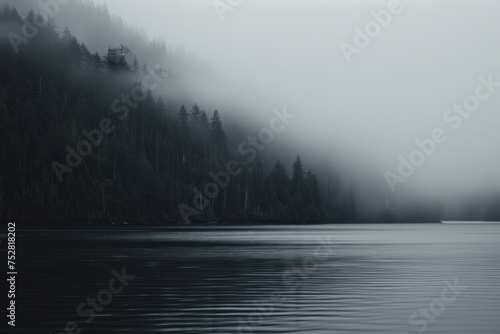 Misty Lakeside Forest at Dawn