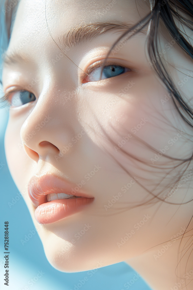 The womans features are defined, with a focus on her captivating gaze and intense expression The womans features are defined, with a focus on her captivating gaze and intense expression