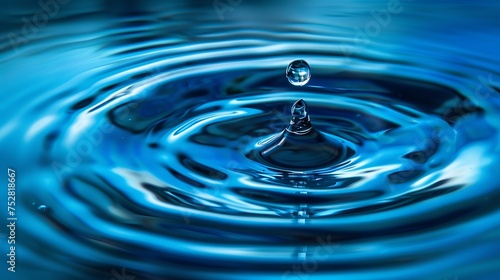 The Theoretical water drop on surface of new blue background