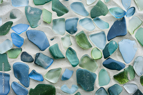 Beach Glass Collection on Sand Background photo