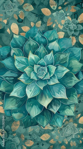 Craft an elegant succulent illustration with a mesmerizing kaleidoscope pattern