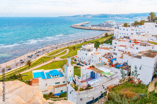 Scenic cityscape of Tanger City on the African side of the Strait of Gibraltar, Morocco