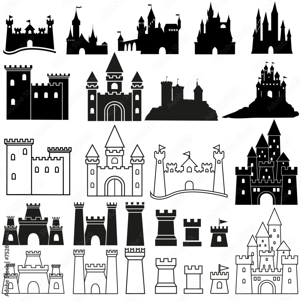 Castle icon vector set. Fortress illustration sign collection. Stronghold symbol. tower logo.