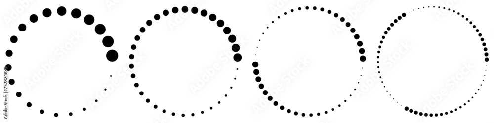 CERCLES EN POINTILLÉS. 4 Cercles avec points noirs parfaitement ronds