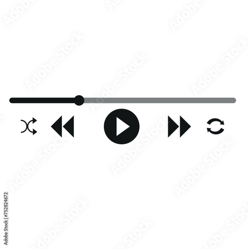 Music or video play bar icon. Audio player for songs or podcast playlist. Play or pause button. Dark theme. Vector illustration