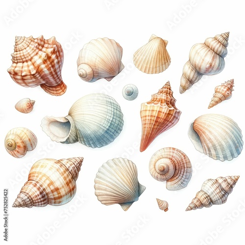 Collecting seashells. watercolor illustration, Perfect for nursery art, illustration of seashell isolated on white background.