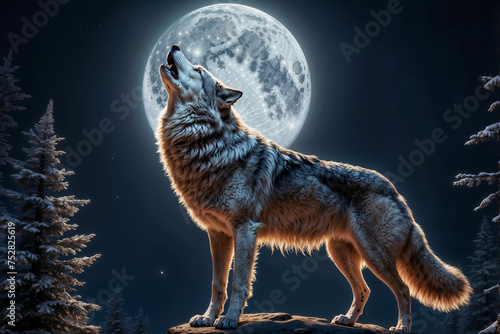 Howling at the Moon: Majestic Wolf Paints the Night with its Song