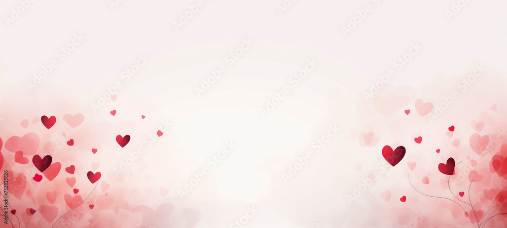 Pink hearts and delicate branches on soft watercolor background