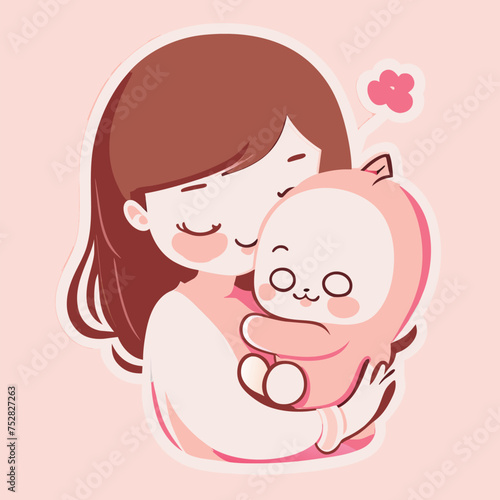 baby to hug mother, illustration, sticker, clean white background, t-shirt design, graffiti, vibrant, vector illustration kawaii