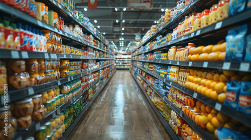 Hypermarket shelves filled with products