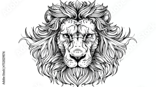 Hand drawn lion line art tattoo coloring page for kids