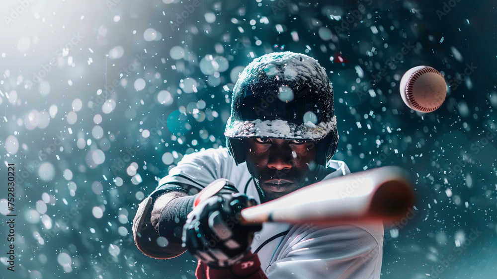 Baseball player on dark background in action. Baseball player on dark background in action.