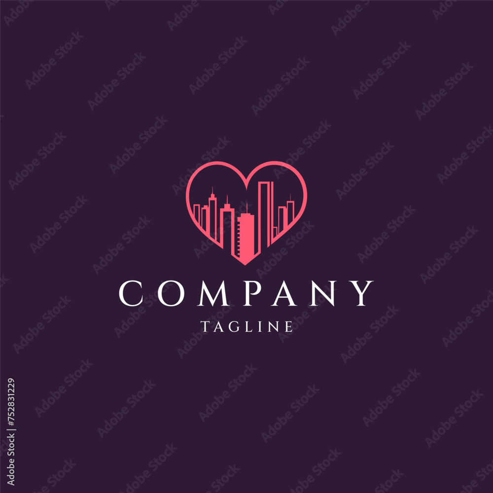 City heart logo design icon vector