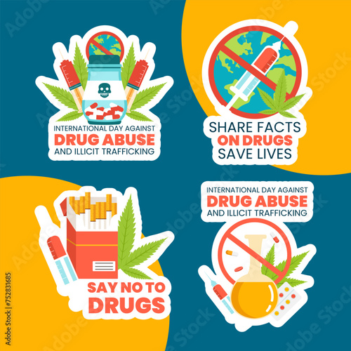 Drug Abuse and Trafficking Label Flat Cartoon Hand Drawn Templates Background Illustration