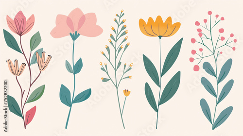 Wallpaper Mural Spring Illustration Elements with Flowers and Plants Torontodigital.ca