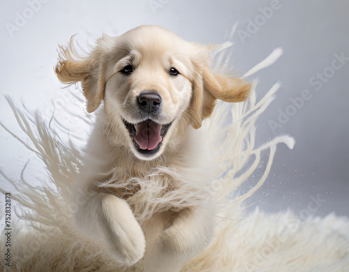 Golden Retriever dog in a whirlwind of fur