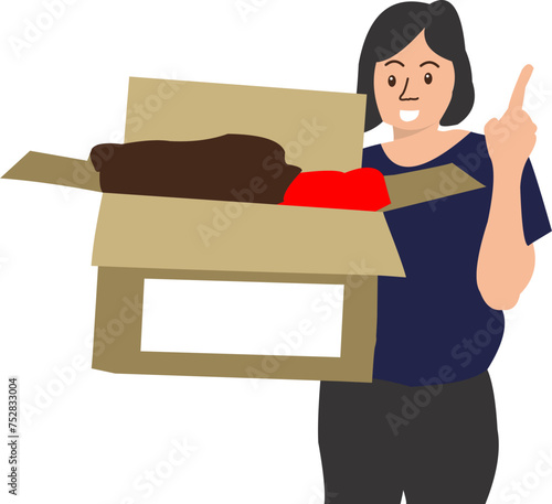 Illustration Women Carrying A Donation Box