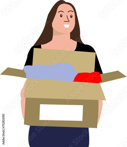 Illustration Women Carrying A Donation Box