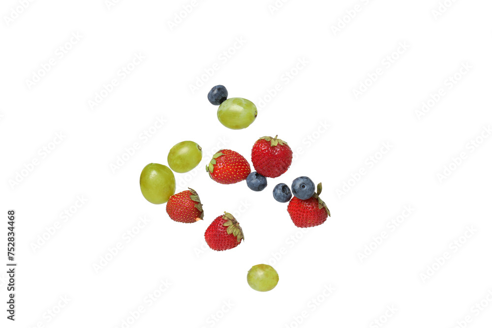 PNG, levitating components of fruit salad, isolated on white background. PNG, levitating components of fruit salad, isolated on white background.