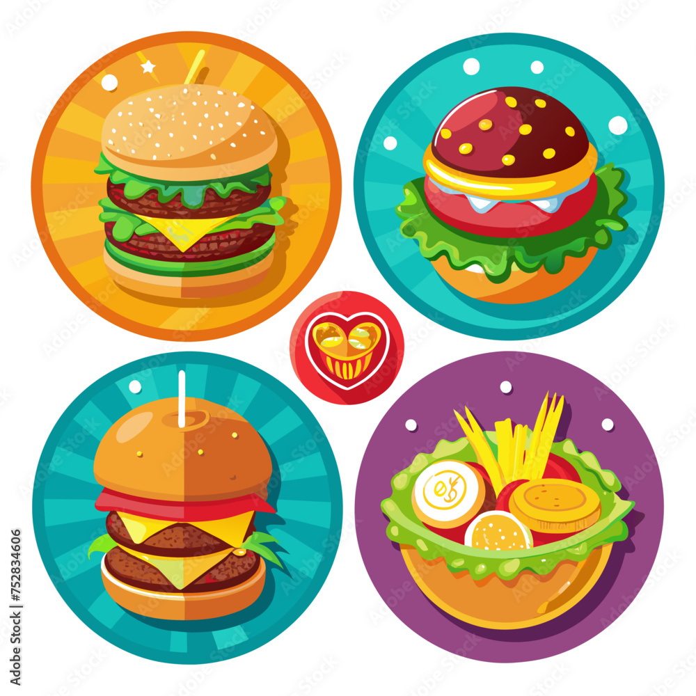 Illustration of a Set of Colorful Fast Food Icons - Vector