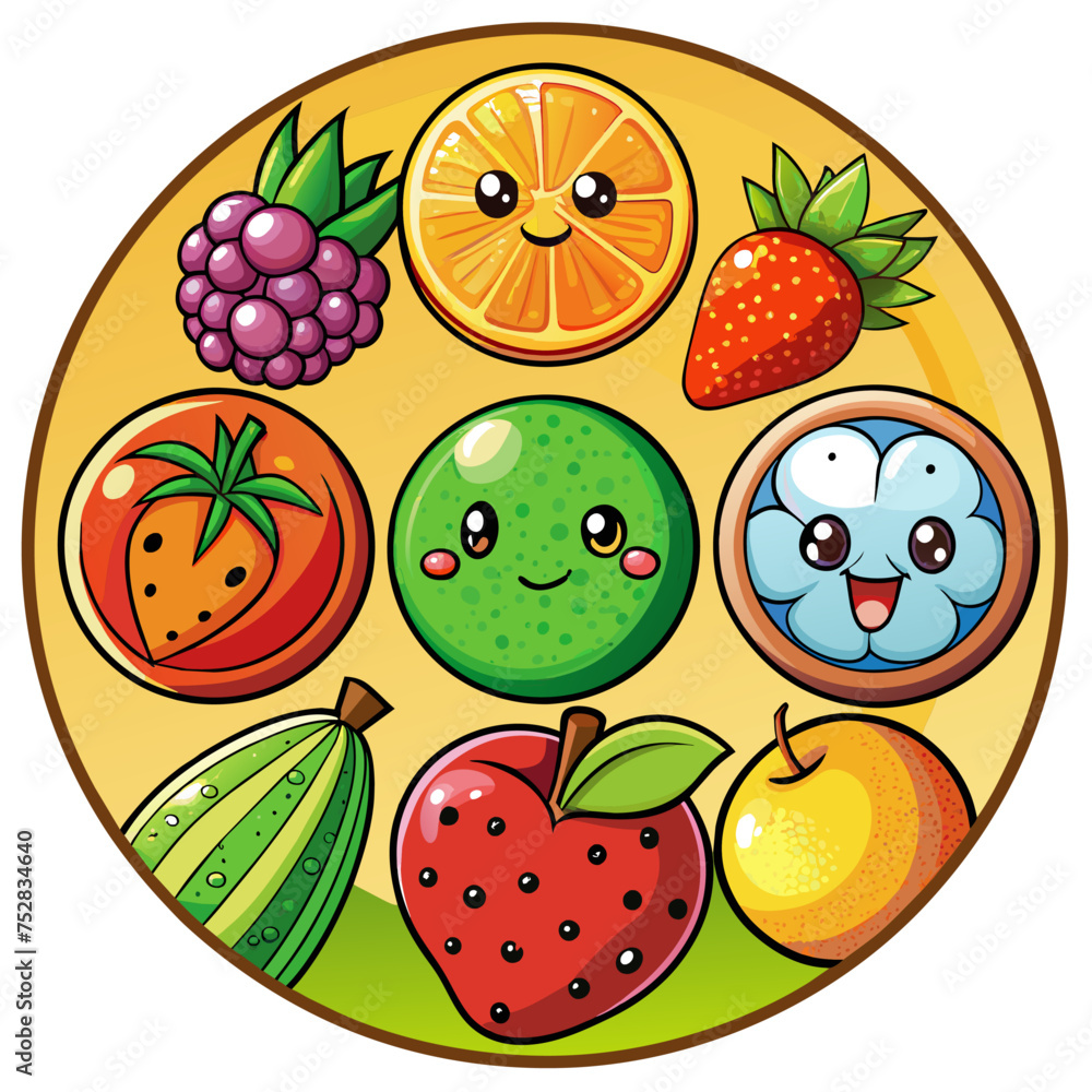 Fruits, vector illustration of a fruit bowl with strawberries, oranges, oranges, grapefruits Fruits, vector illustration of a fruit bowl with strawberries, oranges, oranges, grapefruits