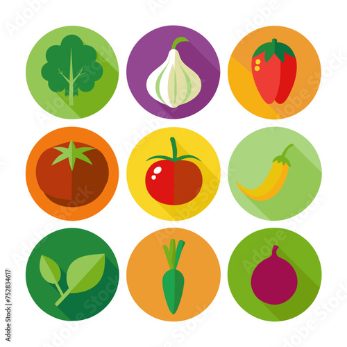 vegetables flat icons set with long shadow, vector illustration.