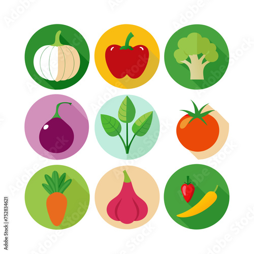 Vegetables icons set in flat style with long shadow. Vector illustration.
