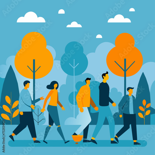 People walking in the park. Vector illustration in flat design style.