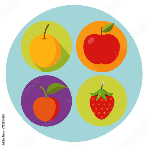 Fruit icons set in flat style. Apple  strawberry  cherry  strawberrycot