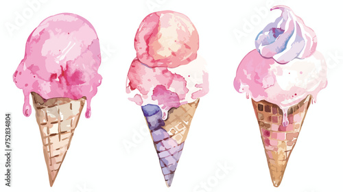 Vector postcard with watercolor ice cream and inscript photo