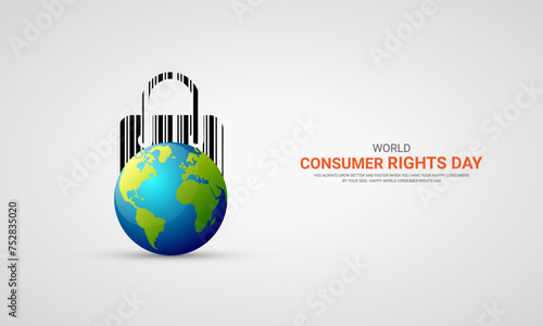 World Consumer Rights Day, world globe with shopping bag, design for social medai banner, poster, 3d Illustration