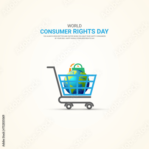 World Consumer Rights Day, consumer with world map icon, design for socail medai banner, poster.