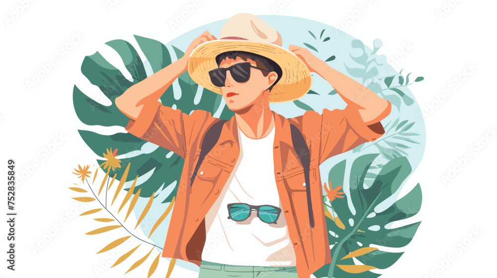 Young man with summer fashion. Flat vector.