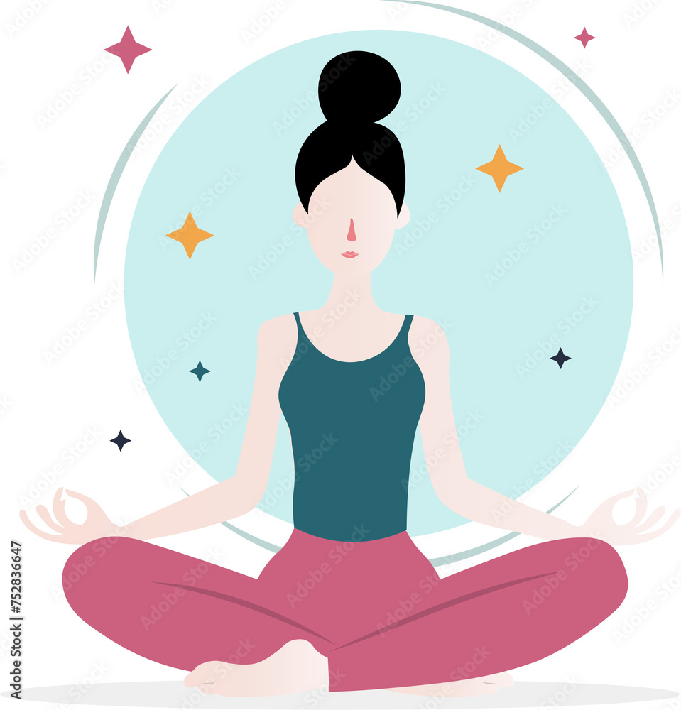 Illustration of young woman practicing yoga different postures
