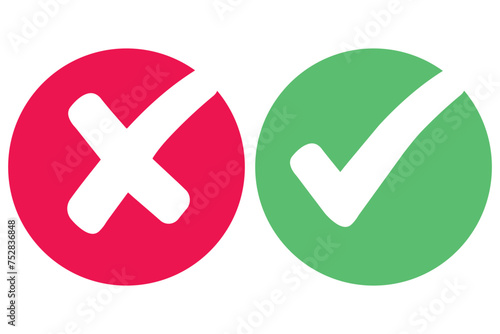 right and wrong icon with green and red, correct and incorrect symbol to guarantee the idea, agreement sign to confirm the right answer