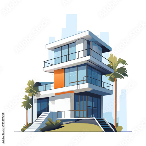 Module house, facade modular container, cartoon sketch style. Home from module. Modern house construction for comfortable living. Ai vector illustration