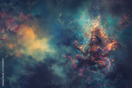 déesse hindoue Maa Saraswati, ou Sarasvati, déesse de la connaissance, de la musique, de l'eau qui coule, de l'abondance, de la richesse et de l'art, de la parole, de la sagesse et de l'apprentissage. photo