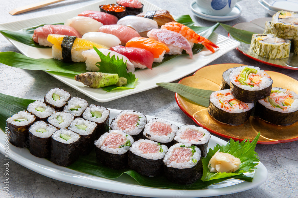 祝いの食事、和食、寿司、背景、華やかな和食 祝いの食事、和食、寿司、背景、華やかな和食